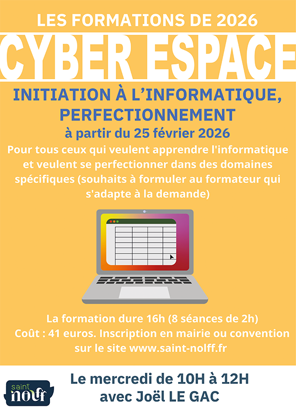 À partir du mercredi 25 février 2026 – nouvelle formation au Cyber espace